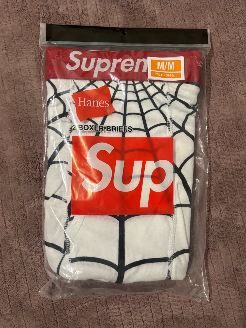 Supreme White Boxer Briefs with Black Web Print and Red Waistband - Picture 2 of 3